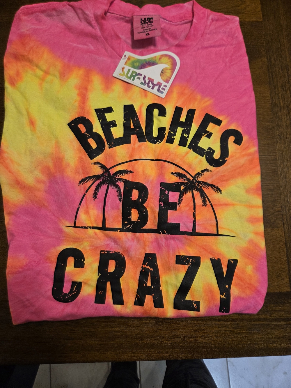 Beaches Be Crazy Tie-Dye Graphic Tee - Pink Yellow Orange